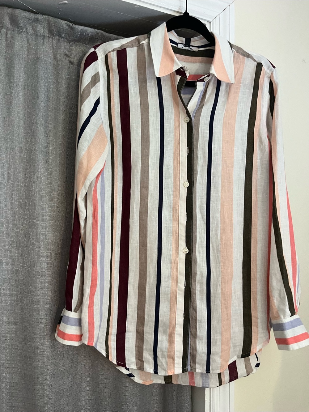 Lord & Taylor Linen Striped Button-Front Shirt S